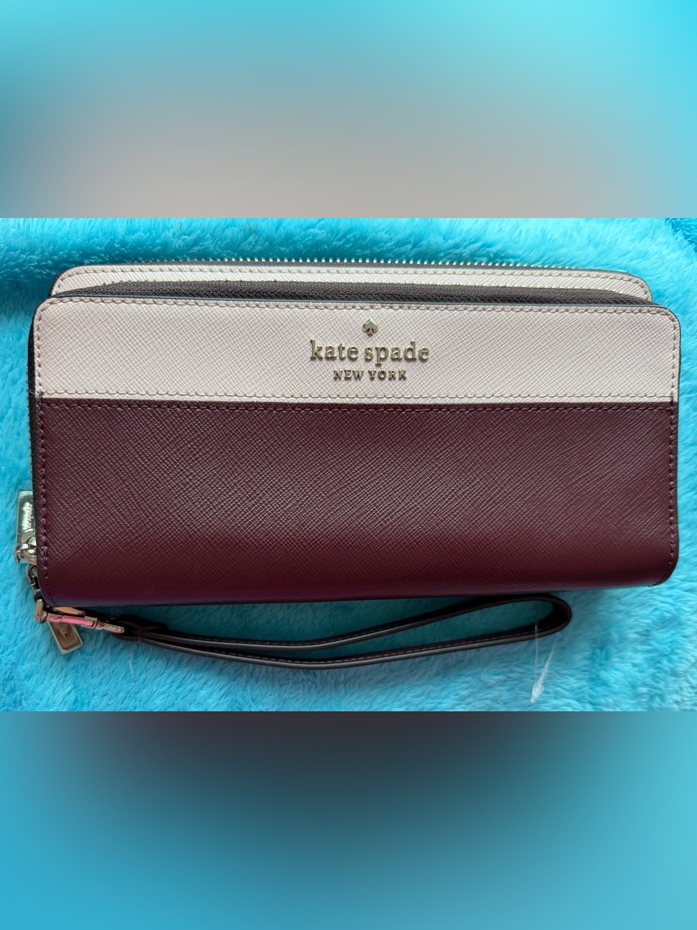 kate spade Two-Tone double zip wallet wristlet in Blush and Burgundy NWT